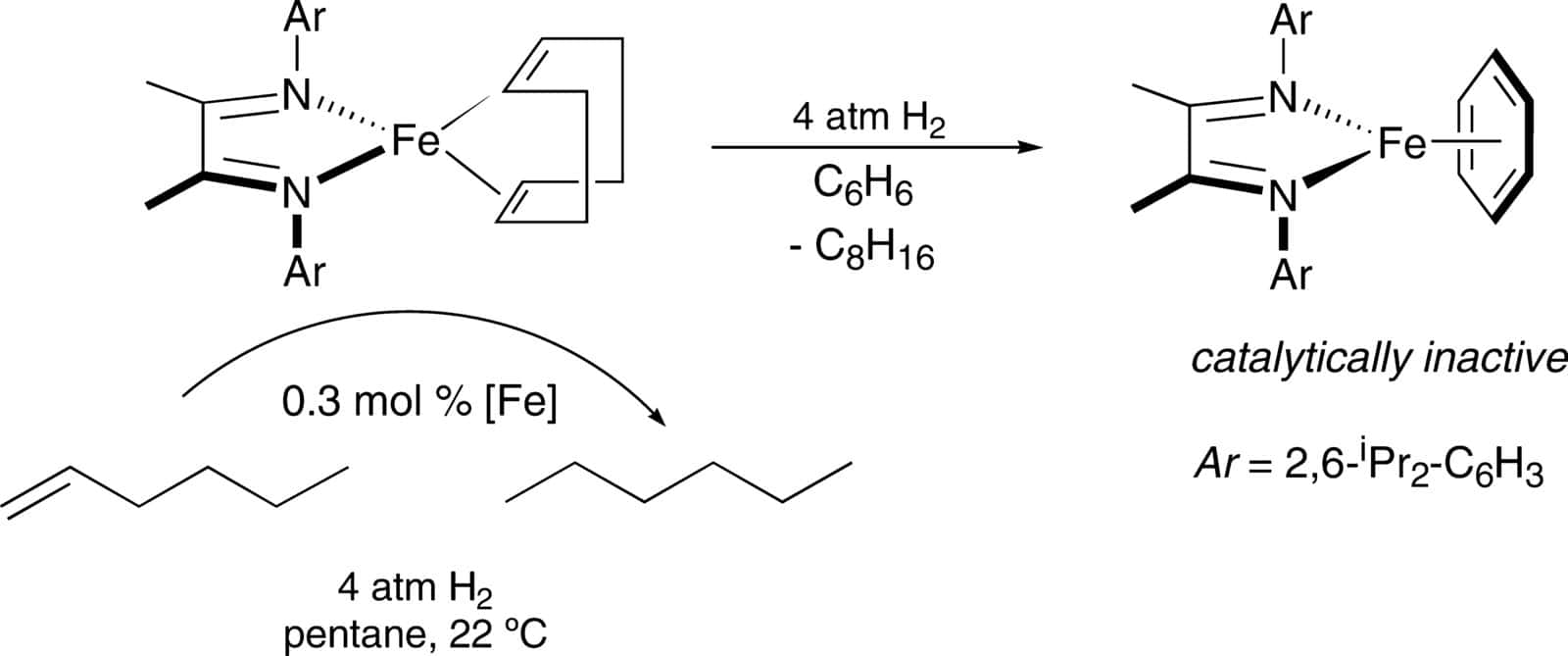 Low-valent α-diimine complexes for catalytic olefin hydrogenation.